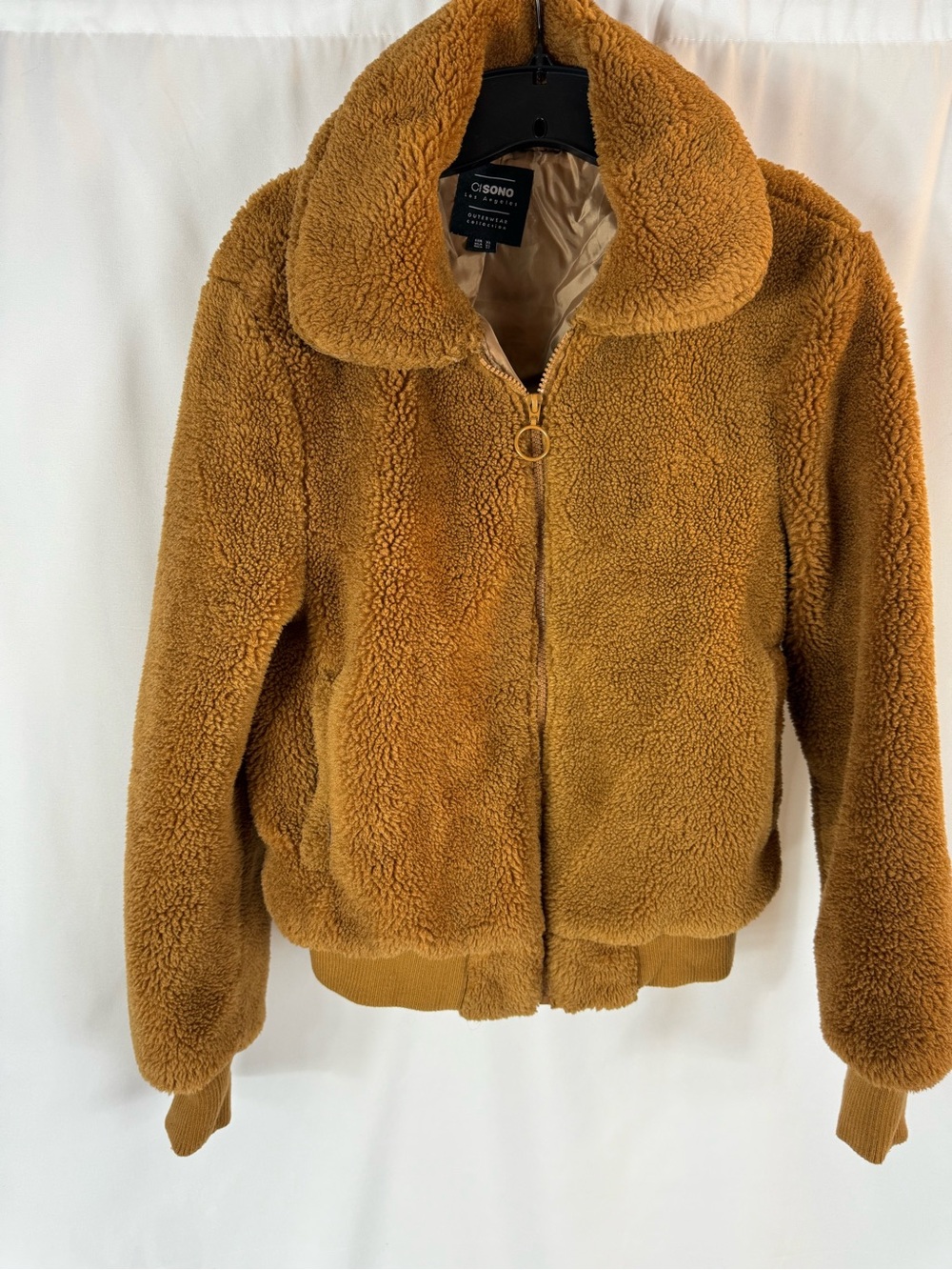 Ci Sono Plush Teddy Jacket in Camel Brown size: XL